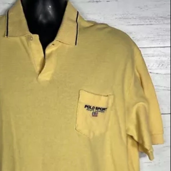 Vintage Ralph Lauren Polo Sport Knit Pocket Polo Shirt Mens Large Yellow Y2K - Picture 3 of 5